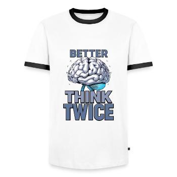Mieux vaut y réfléchir à deux fois - T-shirt contrasté Homme - blanc/noir - Devant - AI Model Female 172 light (172cm) & AI Model Male 178 dark (178cm)