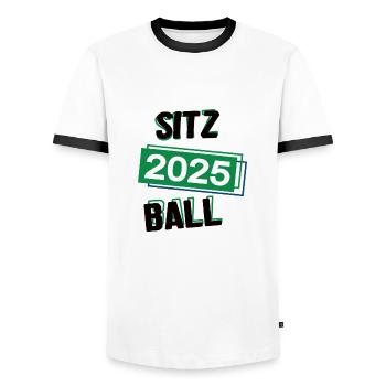 Sitzball Spieler Team Turnier Mannschaft in 2025 - Männer Kontrast-T-Shirt - Weiß/Schwarz - Vorne - AI Model Female 172 light (172cm) & AI Model Male 178 dark (178cm)
