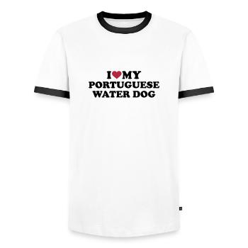 Portuguese Water Dog - Men's Ringer Shirt - white/black - Front - AI Model Female 172 light (172cm) & AI Model Male 178 dark (178cm)