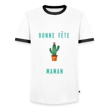 BONNE FÊTE. FÊTE DES MÈRES. FÊTE DES PÈRES. FÊTE - T-shirt contrasté Homme - blanc/noir - Devant - AI Model Female 172 light (172cm) & AI Model Male 178 dark (178cm)