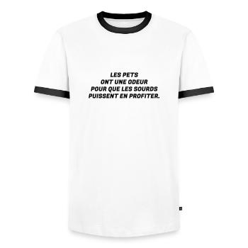 Humour - Drôle - Blague - Rire - Fun - Cool - T-shirt contrasté Homme - blanc/noir - Devant - AI Model Female 172 light (172cm) & AI Model Male 178 dark (178cm)