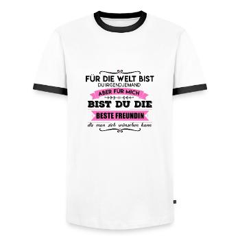 Partnerlook Beste Freundinnen - Männer Kontrast-T-Shirt - Weiß/Schwarz - Vorne - AI Model Female 172 light (172cm) & AI Model Male 178 dark (178cm)