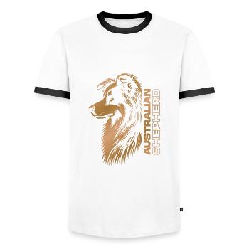Australian Shepherd Portrait | Aussie's head gold - Men's Ringer Shirt - white/black - Front - AI Model Female 172 light (172cm) & AI Model Male 178 dark (178cm)