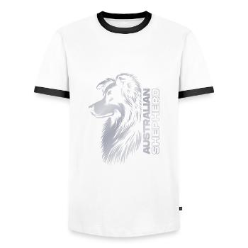 Australian Shepherd Portrait | Aussie head silver - Men's Ringer Shirt - white/black - Front - AI Model Female 172 light (172cm) & AI Model Male 178 dark (178cm)