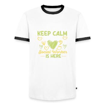 Keep Calm Sozialarbeiter Social Worker Betreuer - Männer Kontrast-T-Shirt - Weiß/Schwarz - Vorne - AI Model Female 172 light (172cm) & AI Model Male 178 dark (178cm)