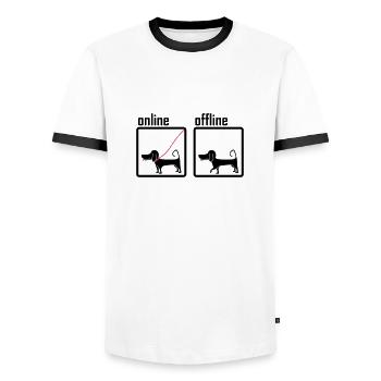 ligne / hors ligne (chien) - T-shirt contrasté Homme - blanc/noir - Devant - AI Model Female 172 light (172cm) & AI Model Male 178 dark (178cm)