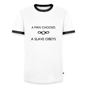 A Man Chooses - Männer Kontrast-T-Shirt - Weiß/Schwarz - Vorne - AI Model Female 172 light (172cm) & AI Model Male 178 dark (178cm)