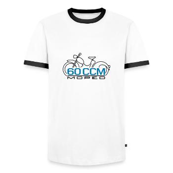 Moped SR2 60cc emblem - Men's Ringer Shirt - white/black - Front - AI Model Female 172 light (172cm) & AI Model Male 178 dark (178cm)