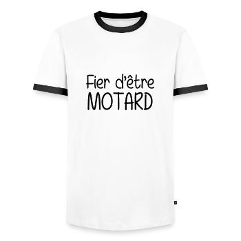 Motard / Moto / Biker / Moto-cross / Motarde - Men's Ringer Shirt - white/black - Front - AI Model Female 172 light (172cm) & AI Model Male 178 dark (178cm)