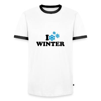 I love winter - Men's Ringer Shirt - white/black - Front - AI Model Female 172 light (172cm) & AI Model Male 178 dark (178cm)