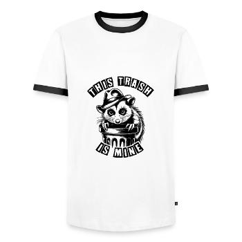 Trash possum with hat looking out of the garbage can - Men's Ringer Shirt - white/black - Front - AI Model Female 172 light (172cm) & AI Model Male 178 dark (178cm)