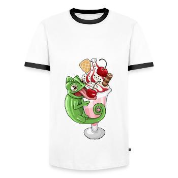 Ice cream cups with chameleon - Men's Ringer Shirt - white/black - Front - AI Model Female 172 light (172cm) & AI Model Male 178 dark (178cm)