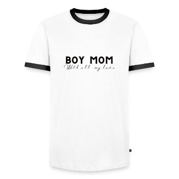 boy mom - Männer Kontrast-T-Shirt - Weiß/Schwarz - Vorne - AI Model Female 172 light (172cm) & AI Model Male 178 dark (178cm)