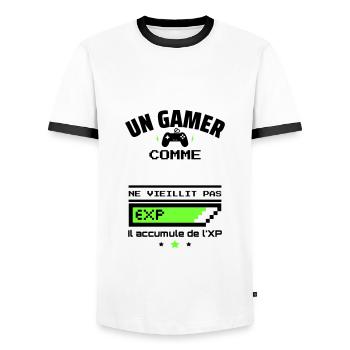 un gamer ne vieillit pas XP personnalisable - T-shirt contrasté Homme - blanc/noir - Devant - AI Model Female 172 light (172cm) & AI Model Male 178 dark (178cm)