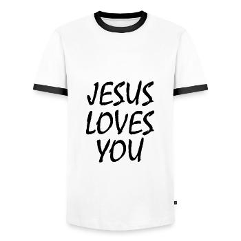 Jesus loves you - T-shirt contrasté Homme - blanc/noir - Devant - AI Model Female 172 light (172cm) & AI Model Male 178 dark (178cm)