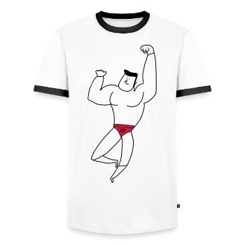 Papa / Dad / Father's day Vati Vatertag Père [MG] - Men's Ringer Shirt - white/black - Front - AI Model Female 172 light (172cm) & AI Model Male 178 dark (178cm)