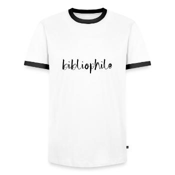 bibliophile - Men's Ringer Shirt - white/black - Front - AI Model Female 172 light (172cm) & AI Model Male 178 dark (178cm)