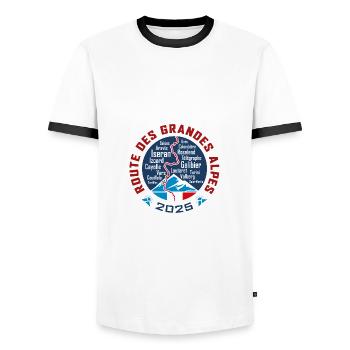 Route des Grandes Alpes V4 | white | 2025 - Men's Ringer Shirt - white/black - Front - AI Model Female 172 light (172cm) & AI Model Male 178 dark (178cm)