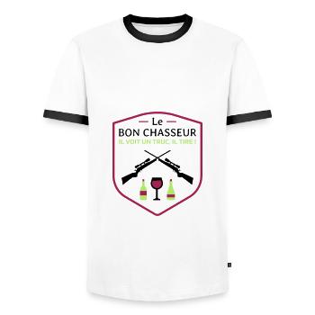 Le bon chasseur - Les Inconnus - Réplique Culte ! - T-shirt contrasté Homme - blanc/noir - Devant - AI Model Female 172 light (172cm) & AI Model Male 178 dark (178cm)