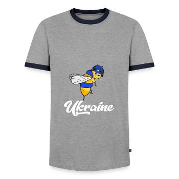 soutenir ukraine ukrainebiene freiheit en bleu-jaune - T-shirt contrasté Homme - gris/marine  - Devant - AI Model Female 172 light (172cm) & AI Model Male 178 light (178cm)