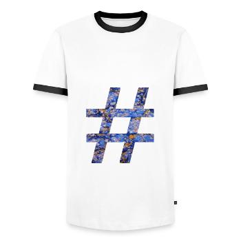 Symbole du hashtag E 112 - T-shirt contrasté Homme - blanc/noir - Devant - AI Model Female 172 light (172cm) & AI Model Male 178 dark (178cm)