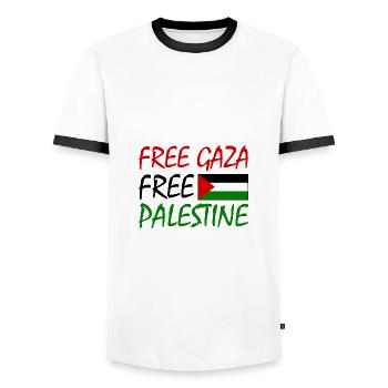 Free gaza Free palestine - Männer Kontrast-T-Shirt - Weiß/Schwarz - Vorne - AI Model Female 172 light (172cm) & AI Model Male 178 dark (178cm)