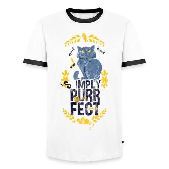 PERFECT CAT - Cat Maus Fisch Katzen Sprüche Shirt - Männer Kontrast-T-Shirt - Weiß/Schwarz - Vorne - AI Model Female 172 light (172cm) & AI Model Male 178 dark (178cm)