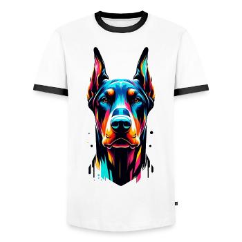 Painted Dog four - Männer Kontrast-T-Shirt - Weiß/Schwarz - Vorne - AI Model Female 172 light (172cm) & AI Model Male 178 dark (178cm)
