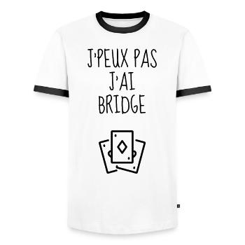 Bridge Card game Kartenspiel Jeu de cartes - Men's Ringer Shirt - white/black - Front - AI Model Female 172 light (172cm) & AI Model Male 178 dark (178cm)