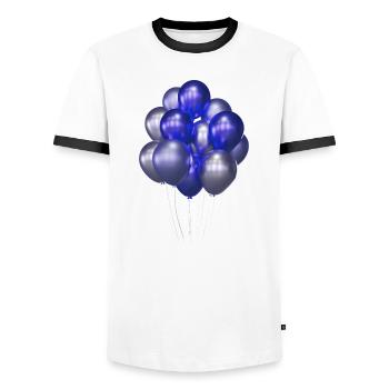 Ballons,Ballons bleus,Anniversaire,Argent - T-shirt contrasté Homme - blanc/noir - Devant - AI Model Female 172 light (172cm) & AI Model Male 178 dark (178cm)