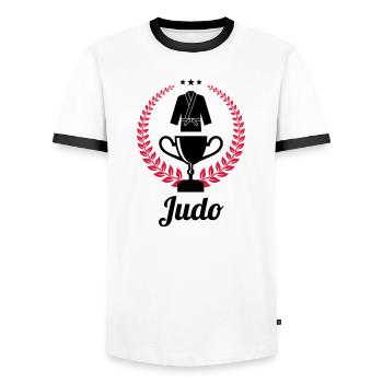 Judo / Judoka / Sport / Fight / Fighter / Strong - T-shirt contrasté Homme - blanc/noir - Devant - AI Model Female 172 light (172cm) & AI Model Male 178 dark (178cm)