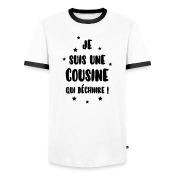 Onkel / Tante / Vetter / Cousin / Kusine - Männer Kontrast-T-Shirt - Weiß/Schwarz - Vorne - AI Model Female 172 light (172cm) & AI Model Male 178 dark (178cm)