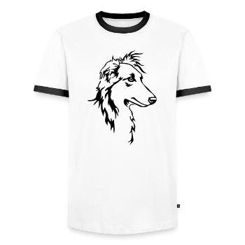 Tête de whippet cheveux longs - T-shirt contrasté Homme - blanc/noir - Devant - AI Model Female 172 light (172cm) & AI Model Male 178 dark (178cm)