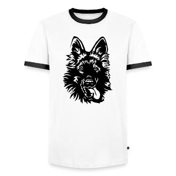 Tête de berger allemand - T-shirt contrasté Homme - blanc/noir - Devant - AI Model Female 172 light (172cm) & AI Model Male 178 dark (178cm)