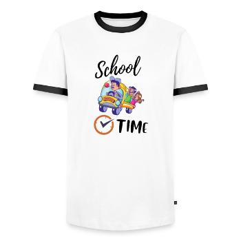 Sortie en famille dans une voiture colorée - T-shirt contrasté Homme - blanc/noir - Devant - AI Model Female 172 light (172cm) & AI Model Male 178 dark (178cm)
