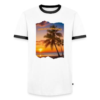 Holiday Dreams - Plage avec coucher de soleil - T-shirt contrasté Homme - blanc/noir - Devant - AI Model Female 172 light (172cm) & AI Model Male 178 dark (178cm)