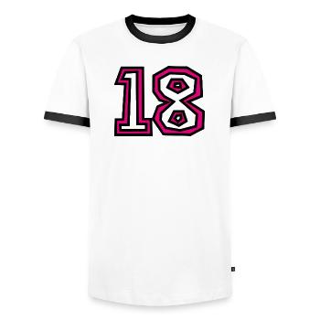 18. 18 JAHRE ALT. 18-JÄHRIGES JUBILÄUM. 18. GEBURTSTAG. - Männer Kontrast-T-Shirt - Weiß/Schwarz - Vorne - AI Model Female 172 light (172cm) & AI Model Male 178 dark (178cm)