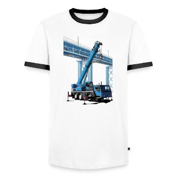 Mobile crane assembles bridge sections - Men's Ringer Shirt - white/black - Front - AI Model Female 172 light (172cm) & AI Model Male 178 dark (178cm)