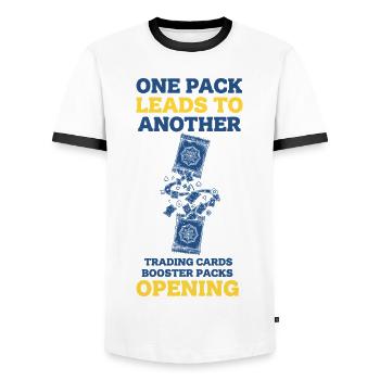One Pack Leads To Another Trading Cards Opening - Men's Ringer Shirt - white/black - Front - AI Model Female 172 light (172cm) & AI Model Male 178 dark (178cm)
