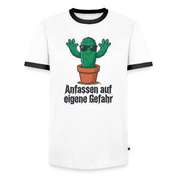 Avertissement pour les lunettes de soleil cactus ! - T-shirt contrasté Homme - blanc/noir - Devant - AI Model Female 172 light (172cm) & AI Model Male 178 dark (178cm)