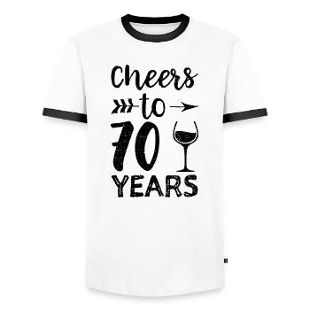 Cheers To 70 Years - 70. Geburtstag - Männer Kontrast-T-Shirt - Weiß/Schwarz - Vorne - AI Model Female 172 light (172cm) & AI Model Male 178 dark (178cm)