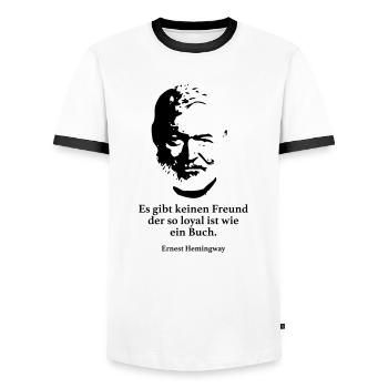 Hemingway: There is no friend who is so loyal - Men's Ringer Shirt - white/black - Front - AI Model Female 172 light (172cm) & AI Model Male 178 dark (178cm)