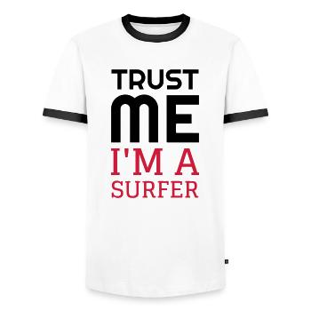 Surf / Surfing / Surfer / Surfen / Beach - Men's Ringer Shirt - white/black - Front - AI Model Female 172 light (172cm) & AI Model Male 178 dark (178cm)