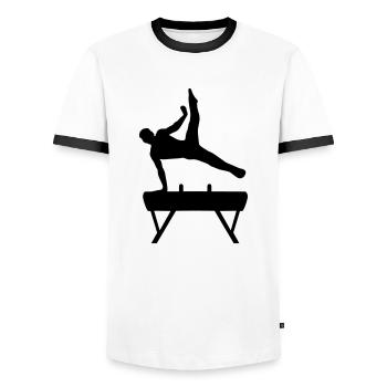 Turner, Turnen - Männer Kontrast-T-Shirt - Weiß/Schwarz - Vorne - AI Model Female 172 light (172cm) & AI Model Male 178 dark (178cm)