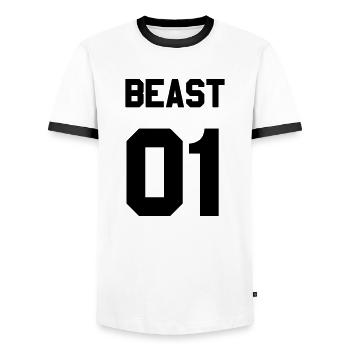 Beast 01 - Männer Kontrast-T-Shirt - Weiß/Schwarz - Vorne - AI Model Female 172 light (172cm) & AI Model Male 178 dark (178cm)