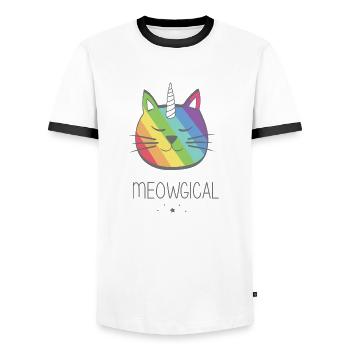 Meowical - T-shirt contrasté Homme - blanc/noir - Devant - AI Model Female 172 light (172cm) & AI Model Male 178 dark (178cm)
