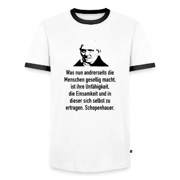 Schopenhauer: Was nun andrerseits die Menschen ge - Männer Kontrast-T-Shirt - Weiß/Schwarz - Vorne - AI Model Female 172 light (172cm) & AI Model Male 178 dark (178cm)