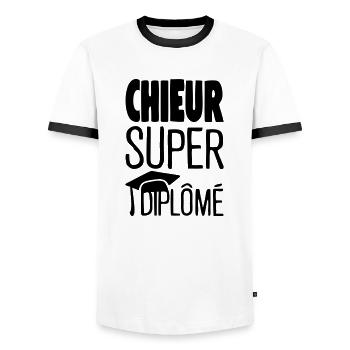 chieur super diplome citation humour chapeau - T-shirt contrasté Homme - blanc/noir - Devant - AI Model Female 172 light (172cm) & AI Model Male 178 dark (178cm)
