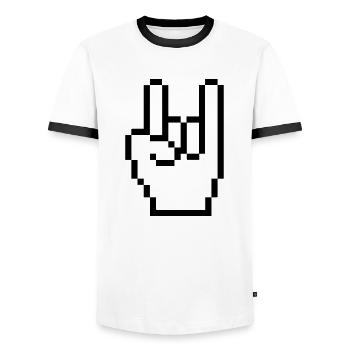 rock_computer_hand_01 - T-shirt contrasté Homme - blanc/noir - Devant - AI Model Female 172 light (172cm) & AI Model Male 178 dark (178cm)