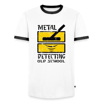 Metal Detecting Old School An'uncios Deep Detector - Men's Ringer Shirt - white/black - Front - AI Model Female 172 light (172cm) & AI Model Male 178 dark (178cm)